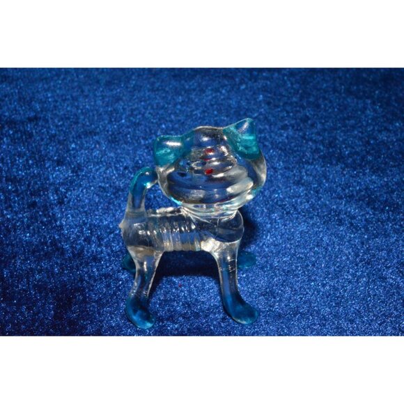 Vintage Plastic Cat Figure Miniature Lucite Clear Blue Acrylic Trinket Hong Kong - Picture 7 of 10